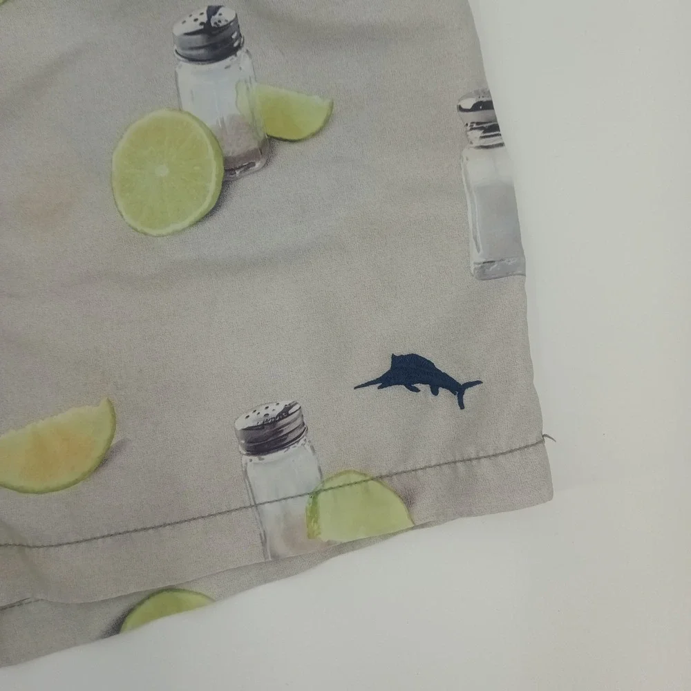 Tommy Bahama Relax Mens Swim Trunks Gray Lime Salt Shaker Print Size Medium